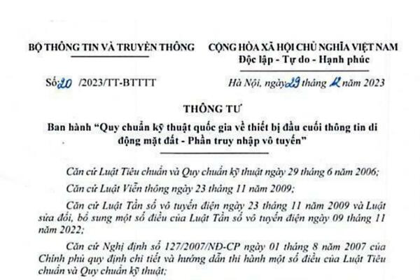 Bộ Thông tin và truyền thông ban hành "Quy chuẩn kỹ thuật quốc gia về thiết bị đầu cuối thông tin di động mặt đất - phần truyen nhập vô tuyến"